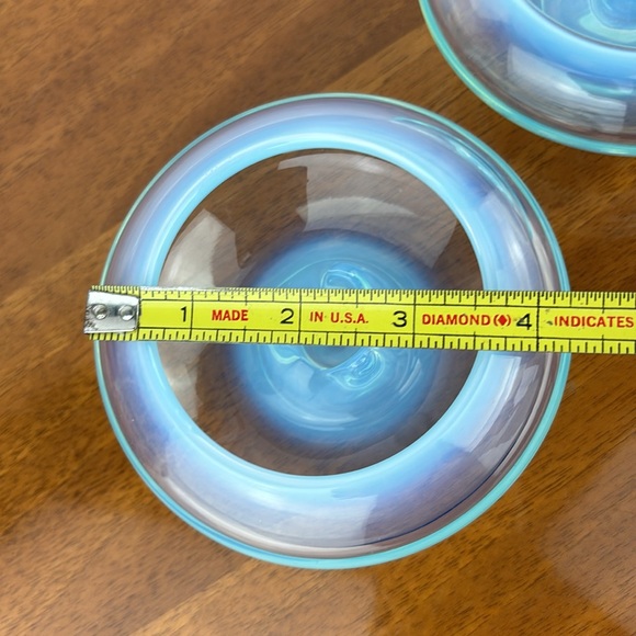 Vintage MCM fostoria seascape opalescent blue glass candle stick holders pair - Picture 7 of 8